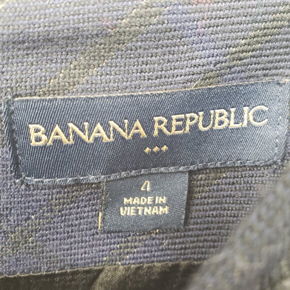 3/$25 Banana Republic Metallic Plaid Pencil Skirt 4 Work Career Navy Blue Black - Picture 2 of 9